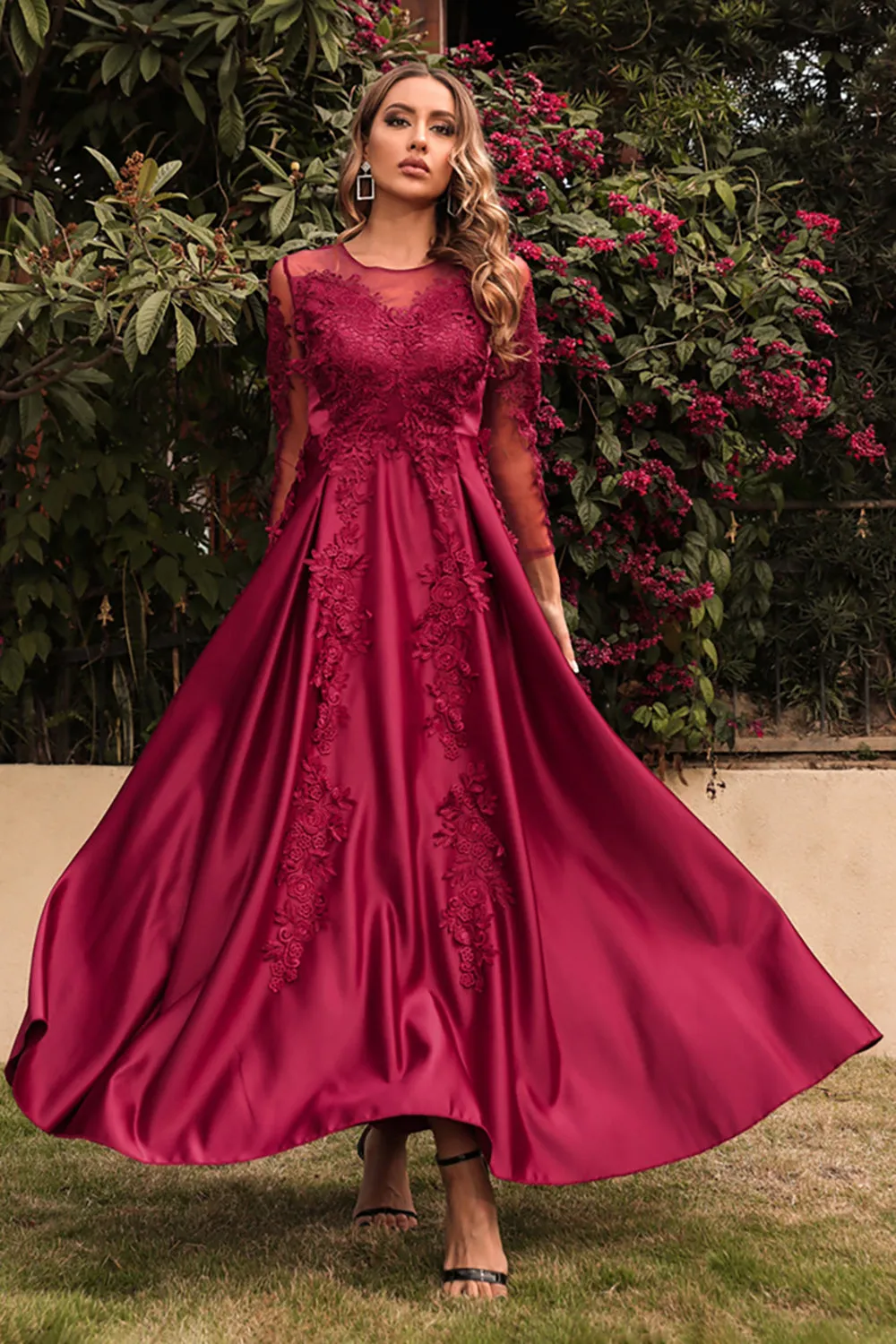 Satin A Line Mother Of the Bride Dress with Long Sleeves sold by Zapaka product image thumbnail 3