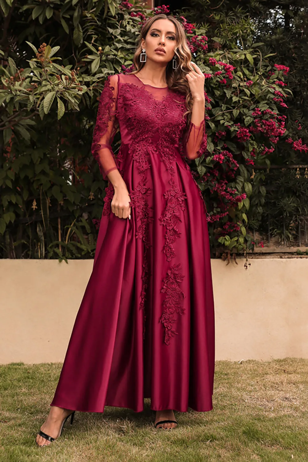 Satin A Line Mother Of the Bride Dress with Long Sleeves sold by Zapaka