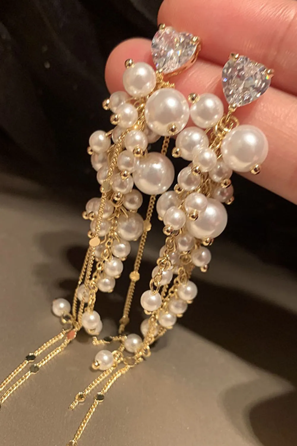 Golden Pearl Long Drop Earrings sold by Zapaka