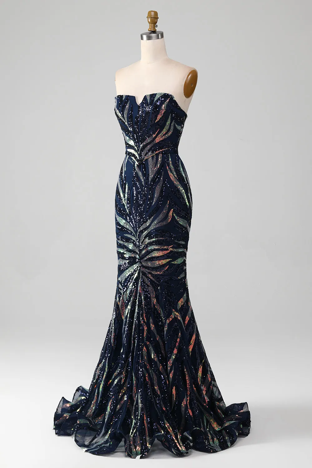 Sparkly Navy Mermaid Sequins Long Prom Dress sold by Zapaka product image thumbnail 3
