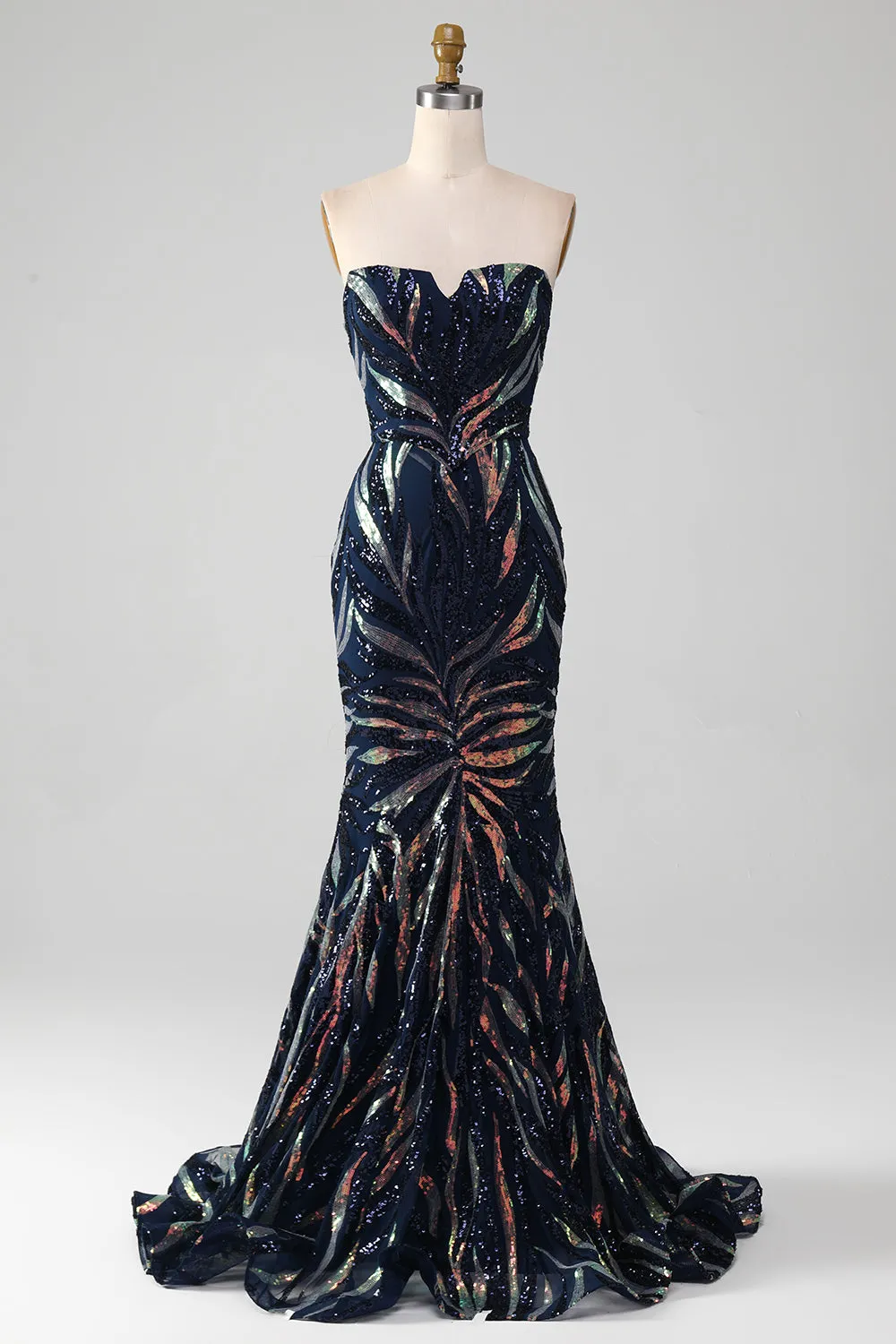 Sparkly Navy Mermaid Sequins Long Prom Dress sold by Zapaka