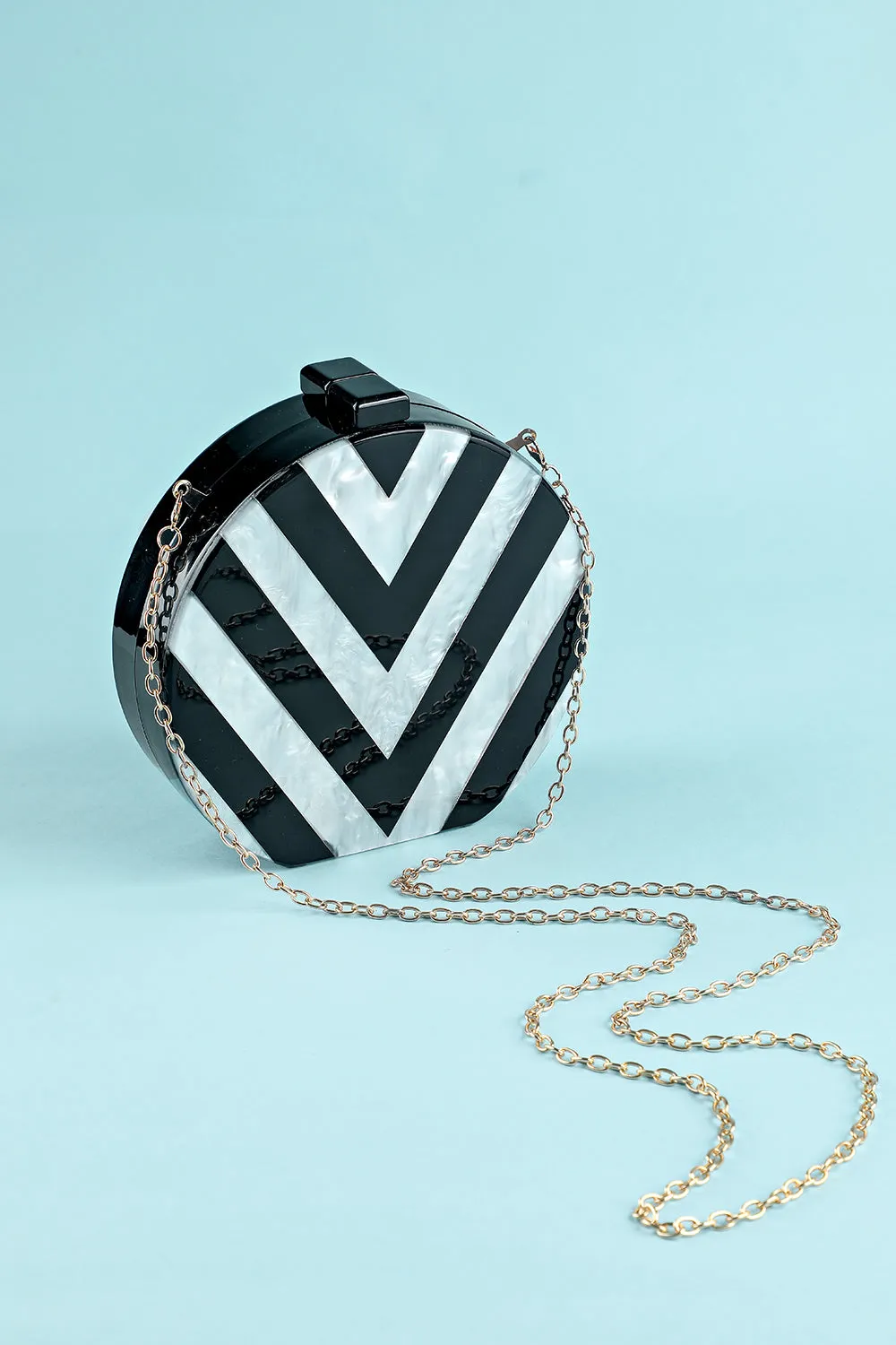 Black and White Striped Acrylic Handbag sold by Zapaka