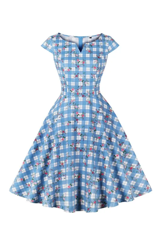 Printed Plaid Short Sleeveless Hepburn Style Vintage Dress sold by Zapaka