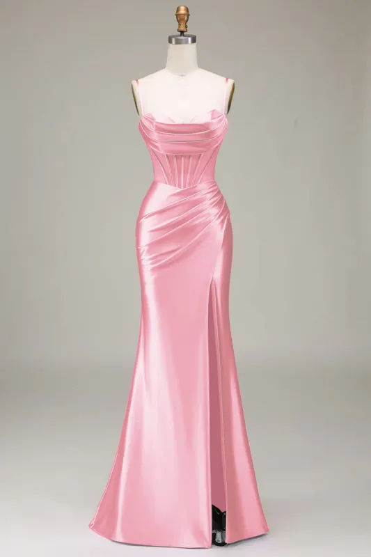 Candy Mermaid Spaghetti Straps Corset Prom Dress with Split Front sold by Zapaka