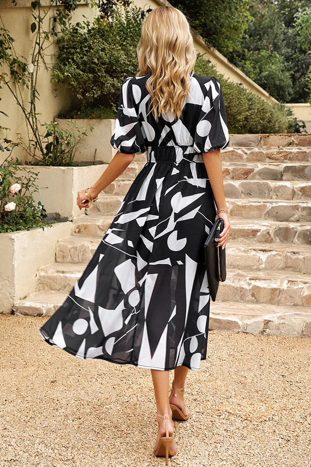 Black V Neck Printed Half Sleeves Summer Dress sold by Zapaka product image thumbnail 2