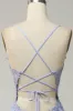 Spaghetti Straps A Line Light Purple Long Prom Dress with Criss Cross Back sold by Zapaka