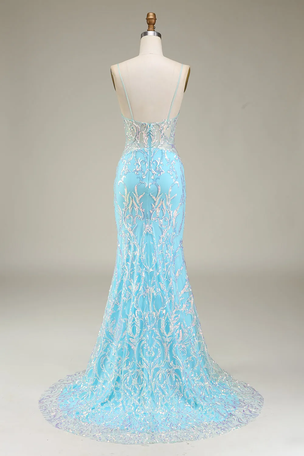 Blue Spaghetti Straps Sparkly Mermaid Prom Dress sold by Zapaka product image thumbnail 2
