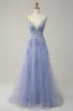 Spaghetti Straps A Line Light Purple Long Prom Dress with Criss Cross Back sold by Zapaka