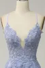 Spaghetti Straps A Line Light Purple Long Prom Dress with Criss Cross Back sold by Zapaka