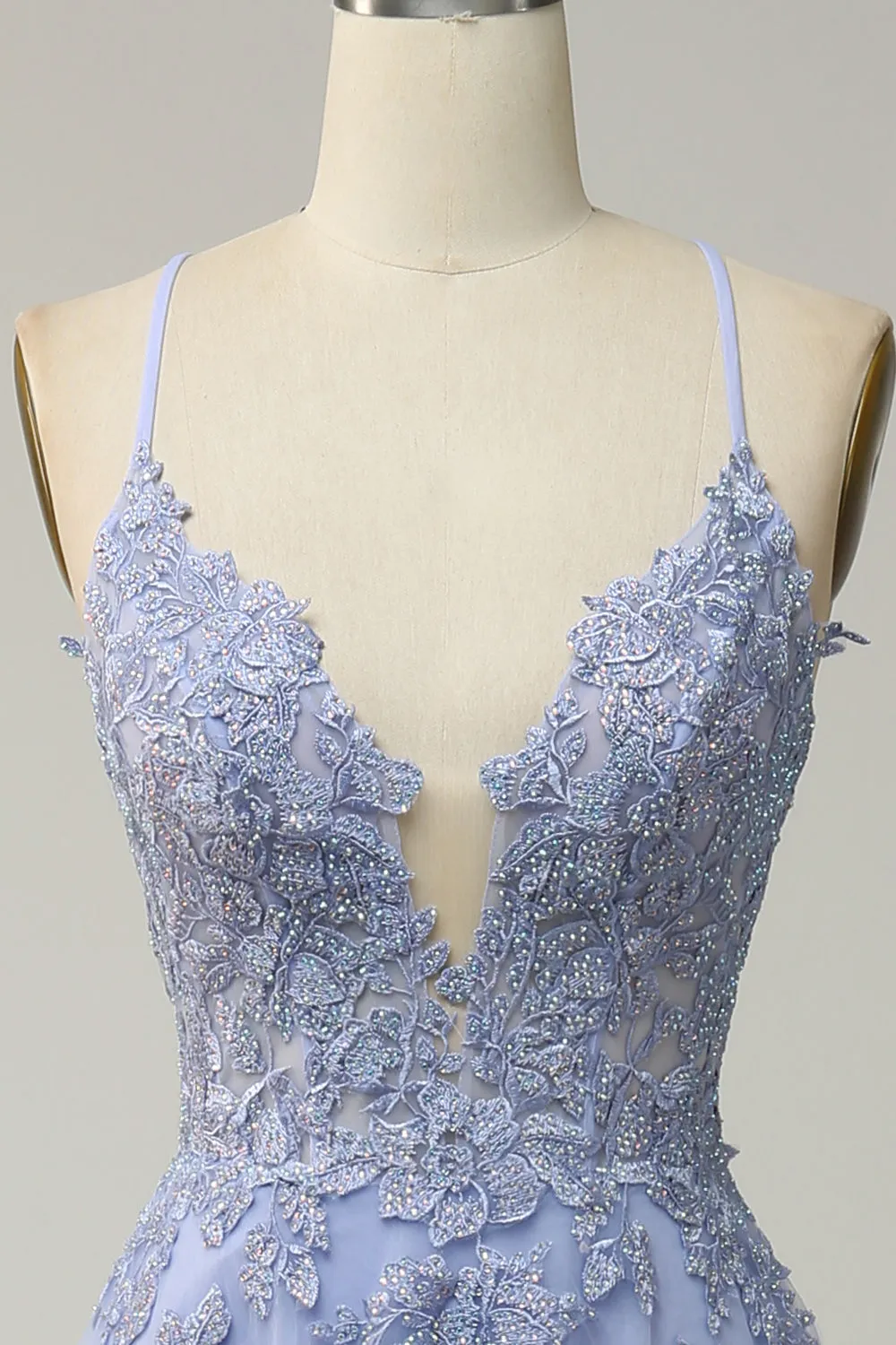 Spaghetti Straps A Line Light Purple Long Prom Dress with Criss Cross Back sold by Zapaka product image thumbnail 4