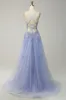 Spaghetti Straps A Line Light Purple Long Prom Dress with Criss Cross Back sold by Zapaka