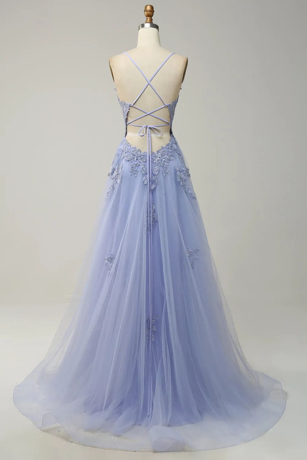 Spaghetti Straps A Line Light Purple Long Prom Dress with Criss Cross Back sold by Zapaka product image thumbnail 2