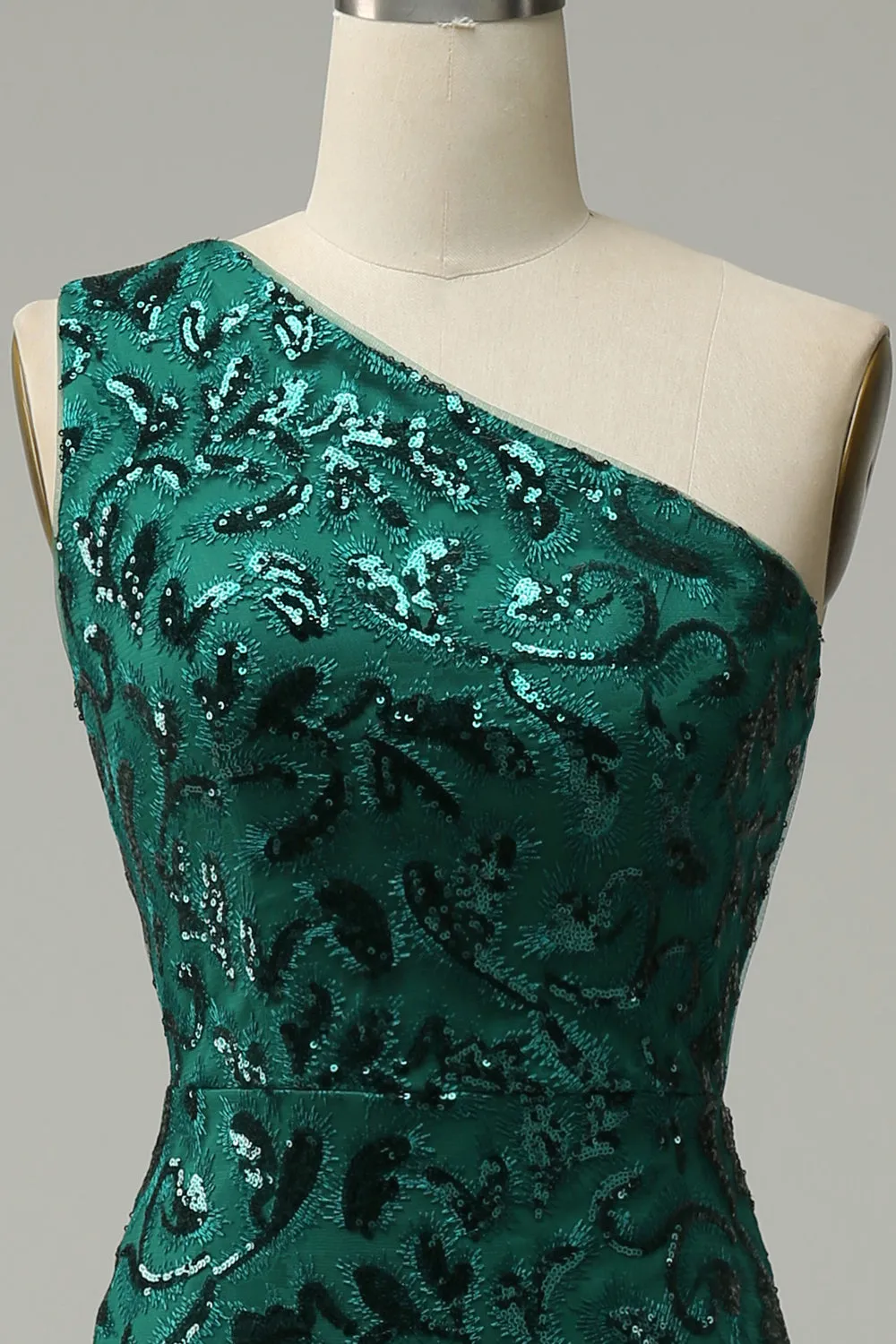 Mermaid One Shoulder Dark Green Sequins Long Prom Dress with Split Front sold by Zapaka product image thumbnail 4