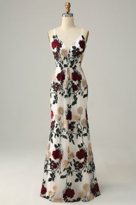 Mermaid Spaghetti Straps Flower Printed Long Prom Dress sold by Zapaka