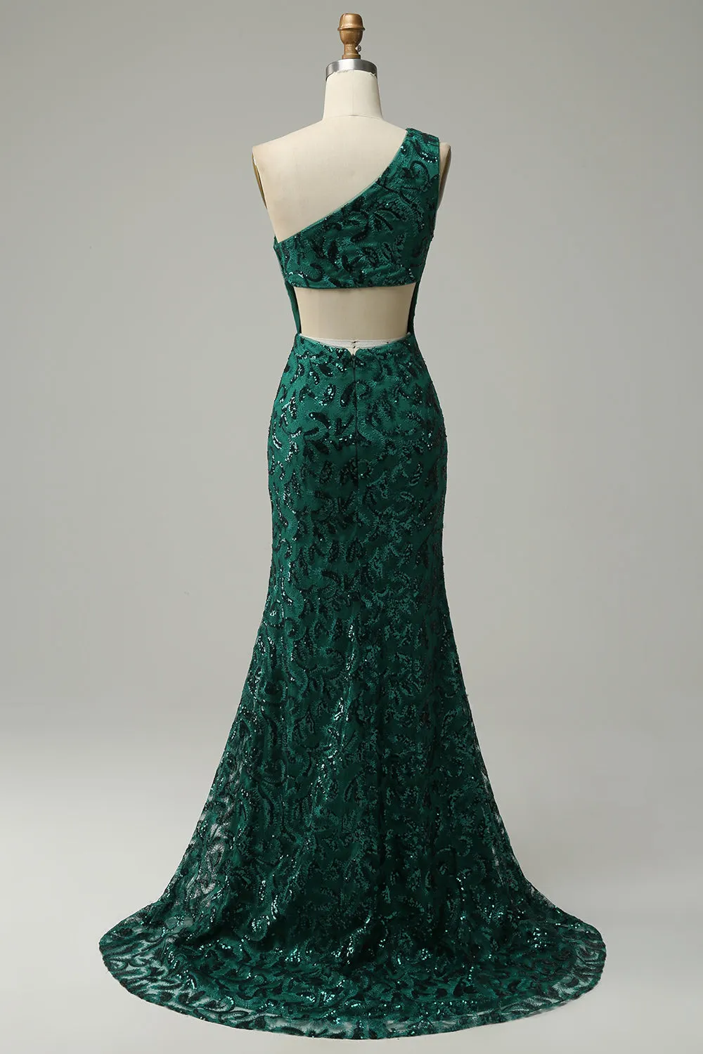 Mermaid One Shoulder Dark Green Sequins Long Prom Dress with Split Front sold by Zapaka product image thumbnail 2