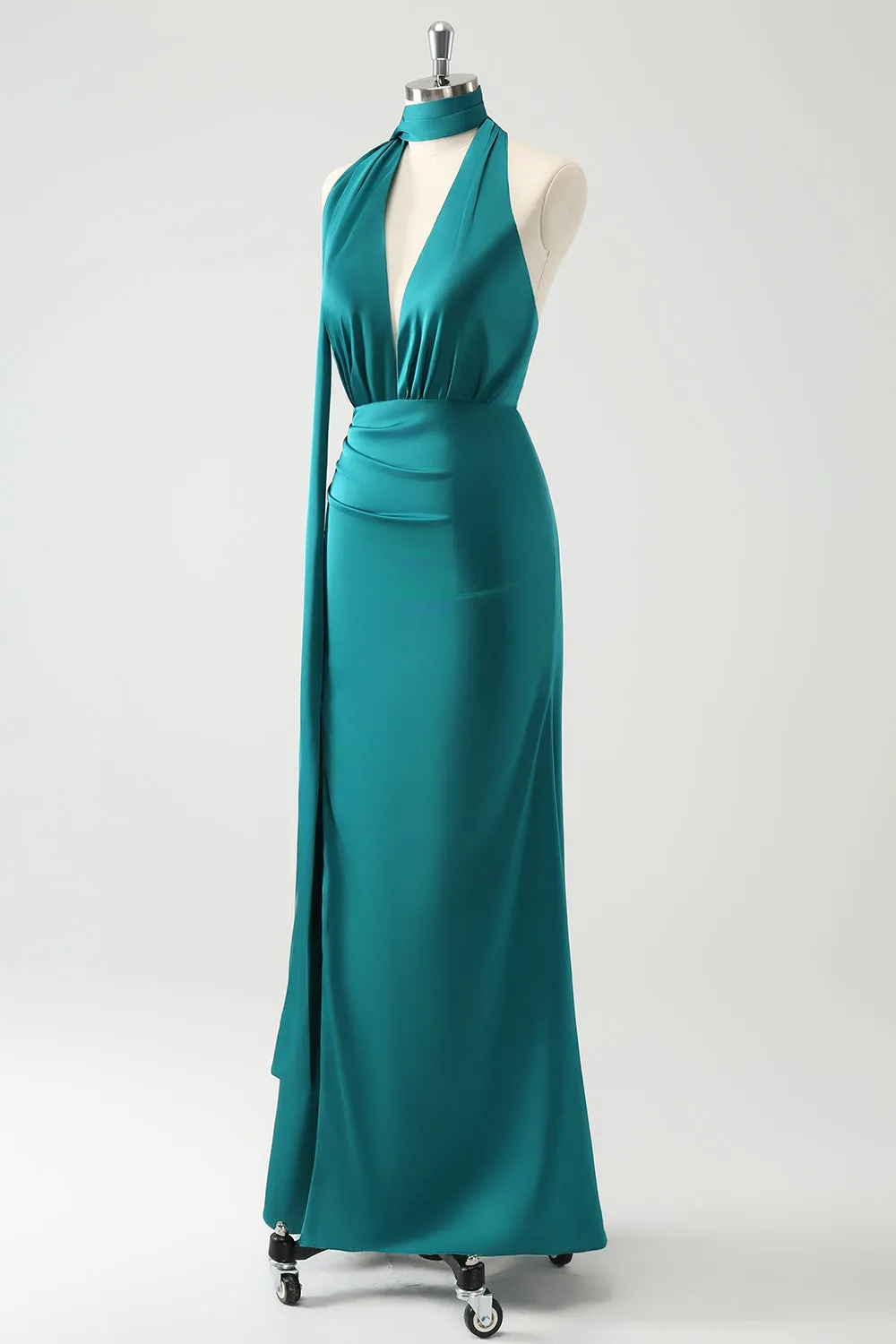 Peacock Sheath V-Neck Backless Wedding Guest Dress with Slit sold by Zapaka product image thumbnail 3