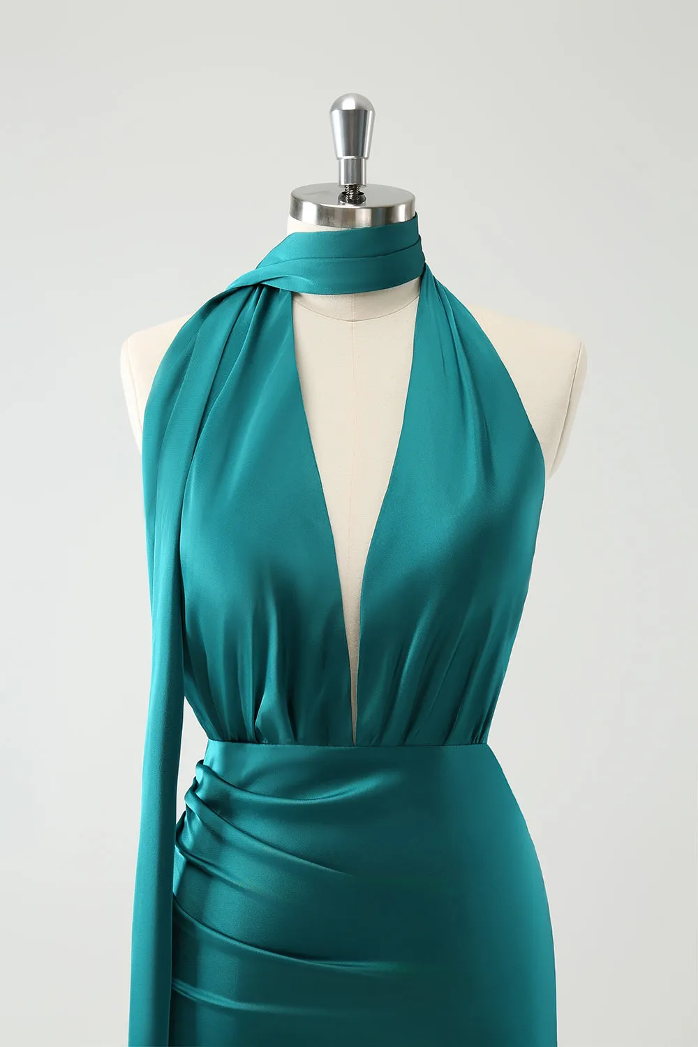 Peacock Sheath V-Neck Backless Wedding Guest Dress with Slit sold by Zapaka product image thumbnail 4