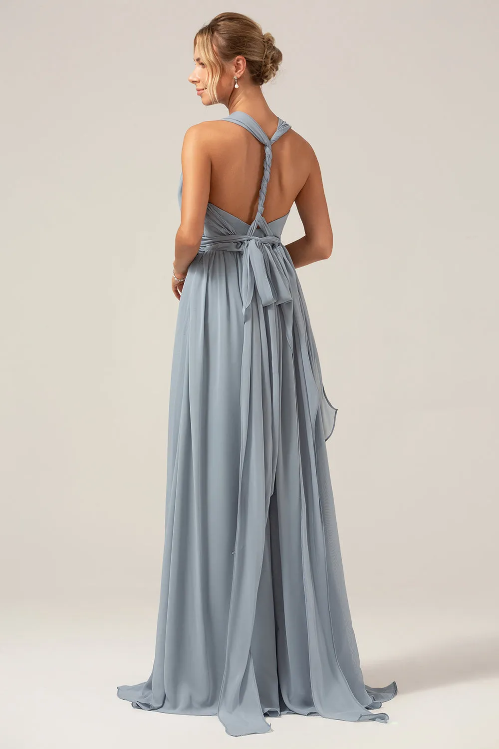 Dusty Blue Convertible Boho Chiffon Long Maternity Bridesmaid Dress sold by Zapaka product image thumbnail 4