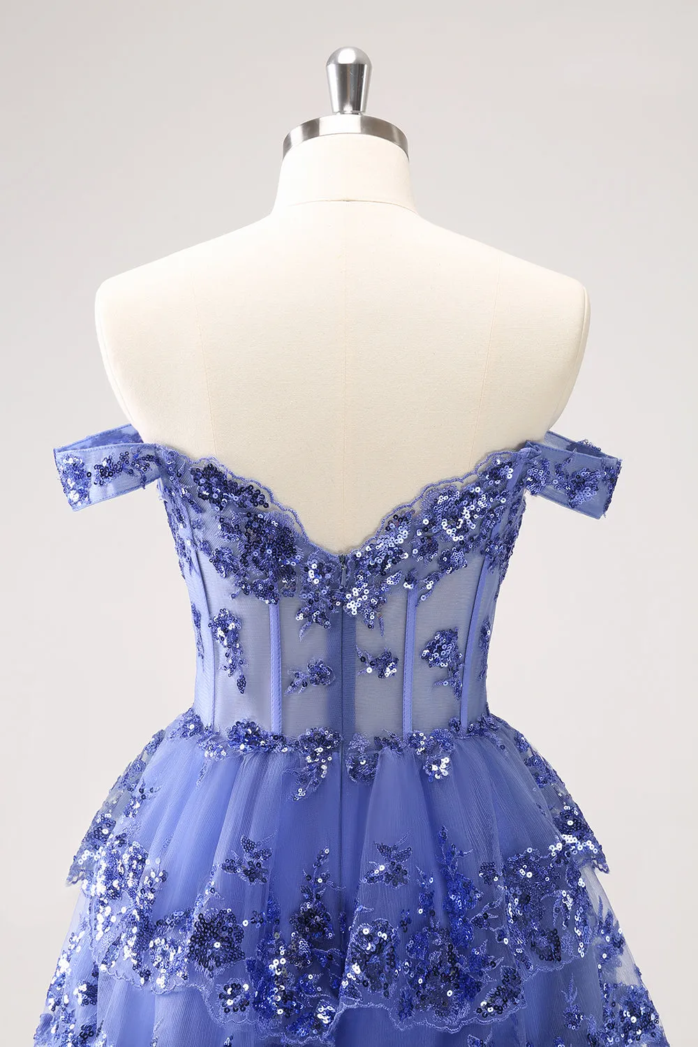 Sparkly A Line Off the Shoulder Dark Blue Corset Homecoming Dress with Ruffles sold by Zapaka product image thumbnail 5