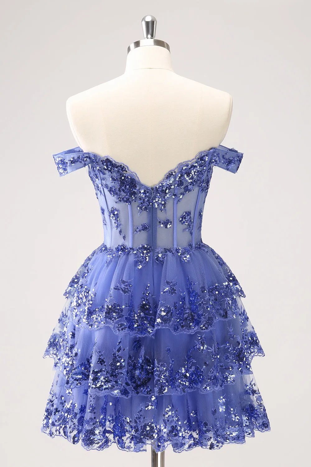Sparkly A Line Off the Shoulder Dark Blue Corset Homecoming Dress with Ruffles sold by Zapaka product image thumbnail 2