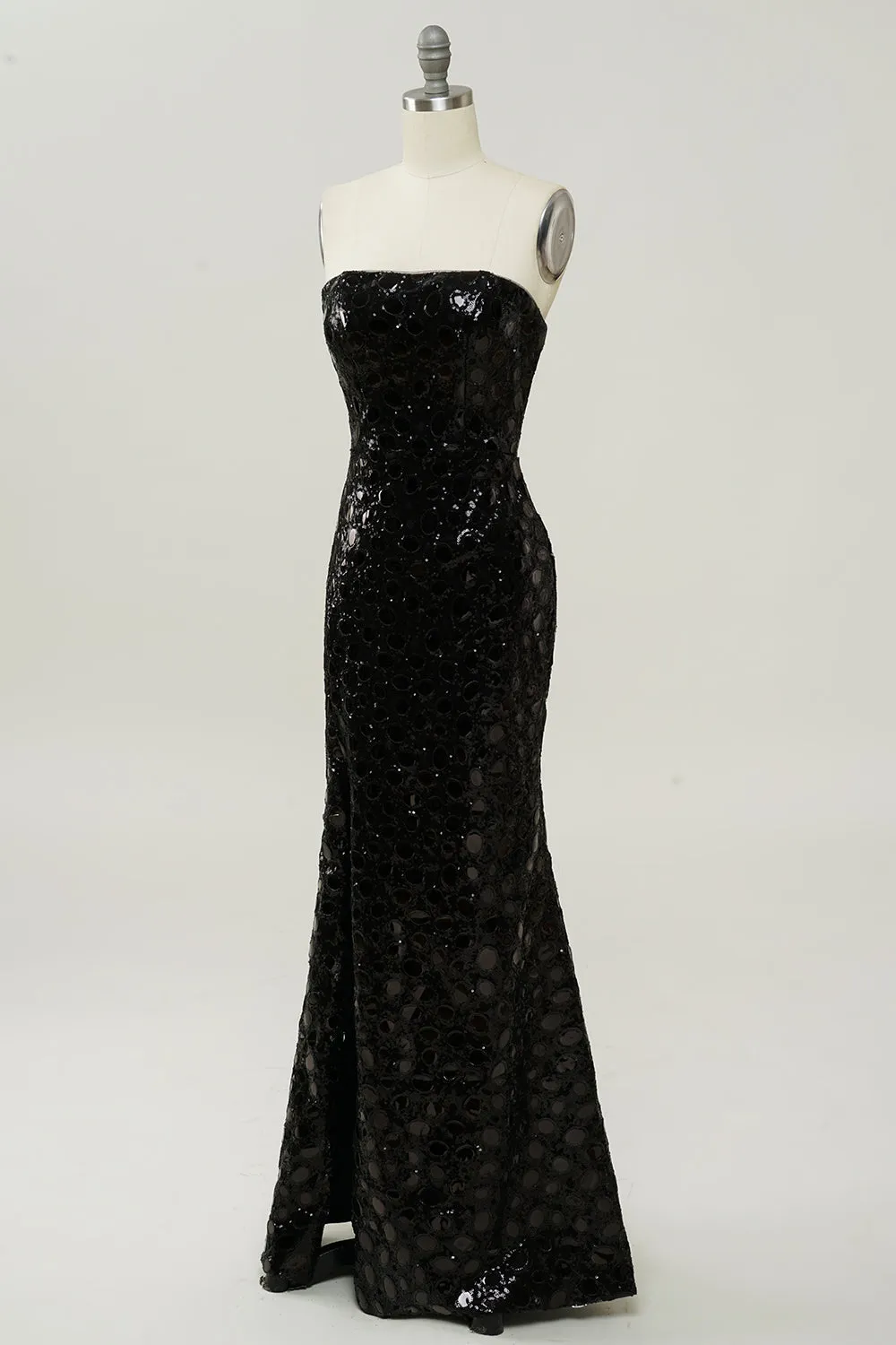 Black Strapless Sequined Mermaid Prom Dress sold by Zapaka product image thumbnail 3
