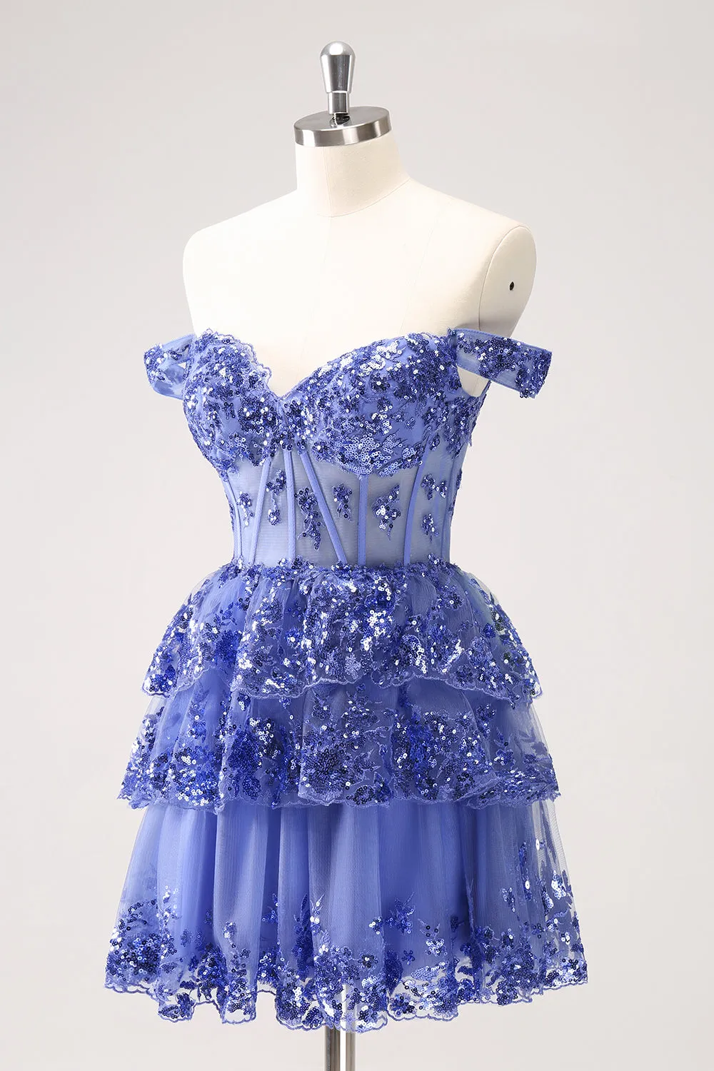 Sparkly A Line Off the Shoulder Dark Blue Corset Homecoming Dress with Ruffles sold by Zapaka product image thumbnail 3