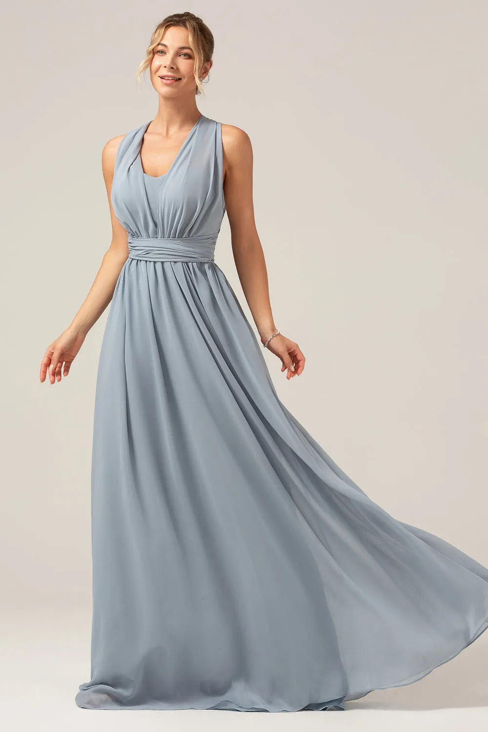 Dusty Blue Convertible Boho Chiffon Long Maternity Bridesmaid Dress sold by Zapaka product image thumbnail 3