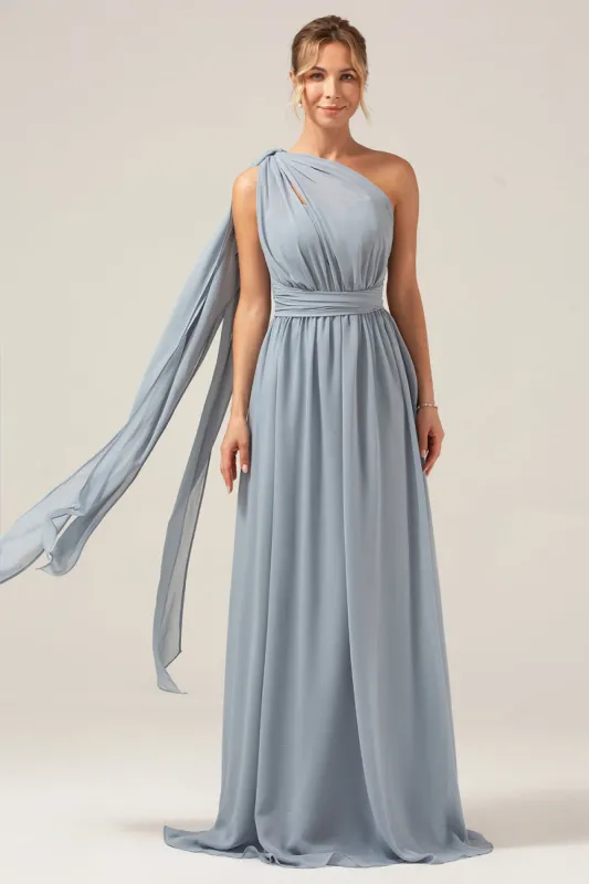 Dusty Blue Convertible Boho Chiffon Long Maternity Bridesmaid Dress sold by Zapaka