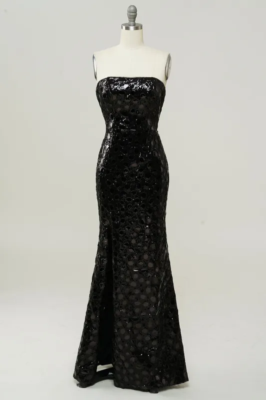 Black Strapless Sequined Mermaid Prom Dress sold by Zapaka