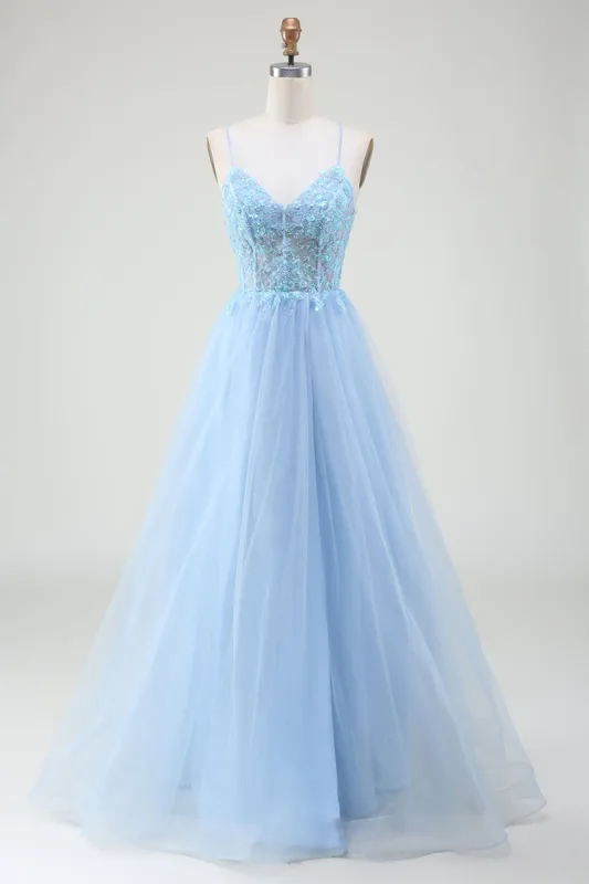 Light Blue Corset Prom Dress with Beading sold by Zapaka