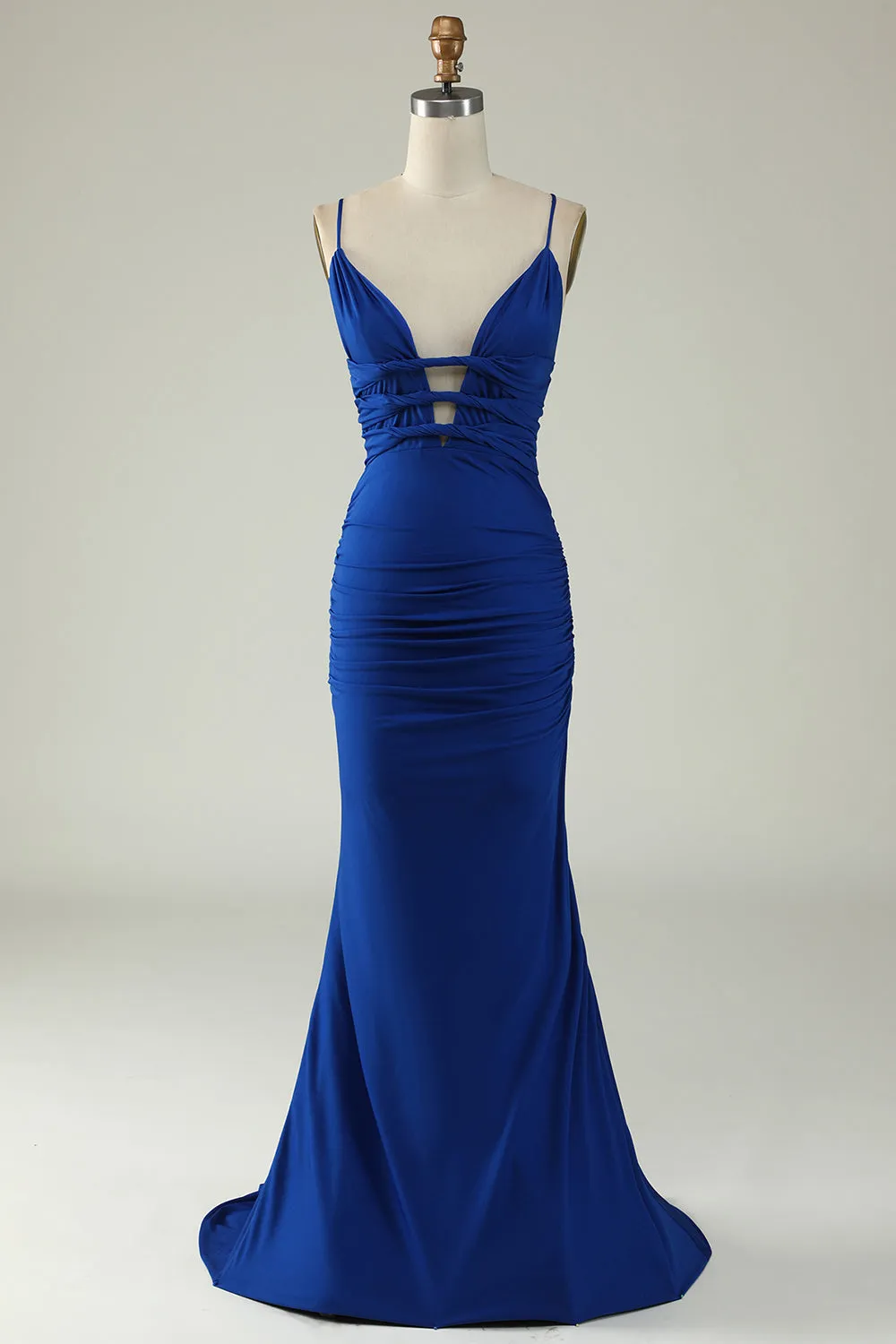 Mermaid Spaghetti Straps Royal Blue Plus Size Prom Dress with Criss Cross Back sold by Zapaka