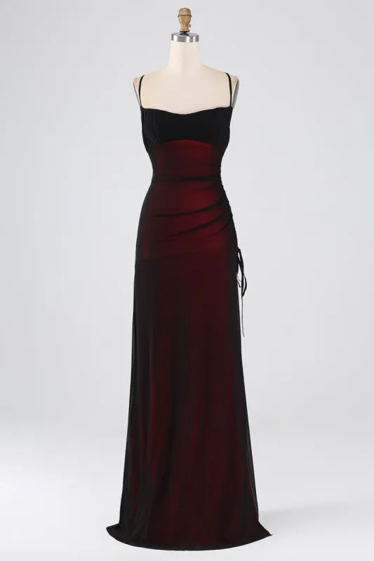 Sheath Spaghetti Straps Black Red Floor Length Bridesmaid Dress sold by Zapaka