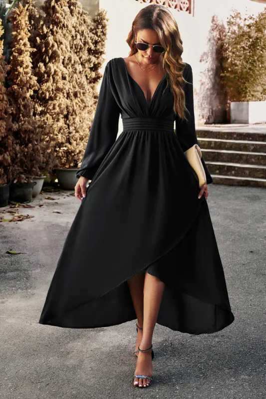 Long Sleeves Black Holiday Party Dress with Pleated sold by Zapaka