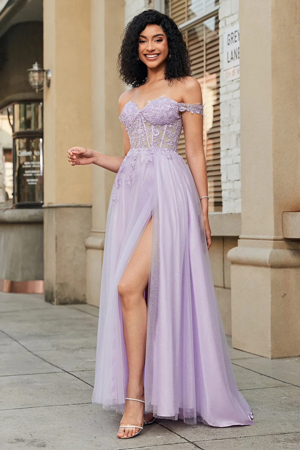 Gorgeous A Line Off the Shoulder Purple Corset Prom Dress with Appliques sold by Zapaka product image thumbnail 5