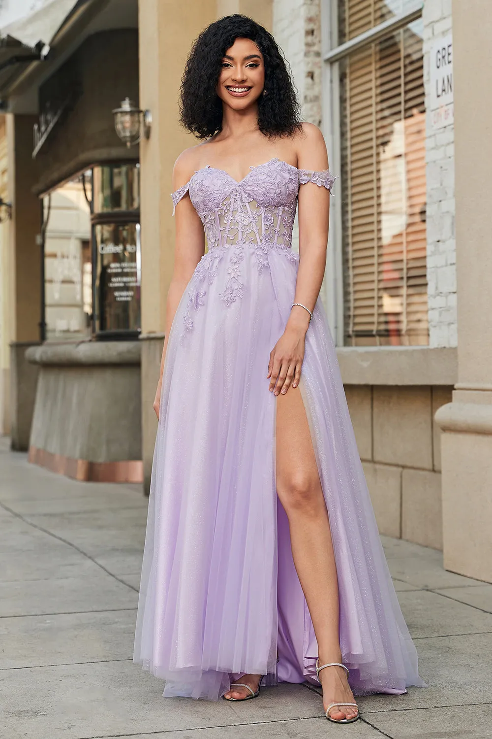 Gorgeous A Line Off the Shoulder Purple Corset Prom Dress with Appliques sold by Zapaka product image thumbnail 4