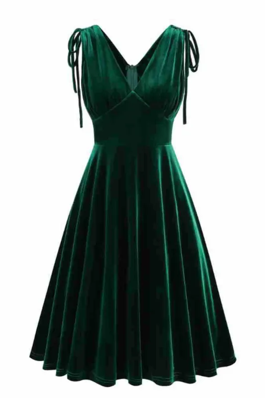 Dark Green A Line V Neck Short Vintage Dress sold by Zapaka