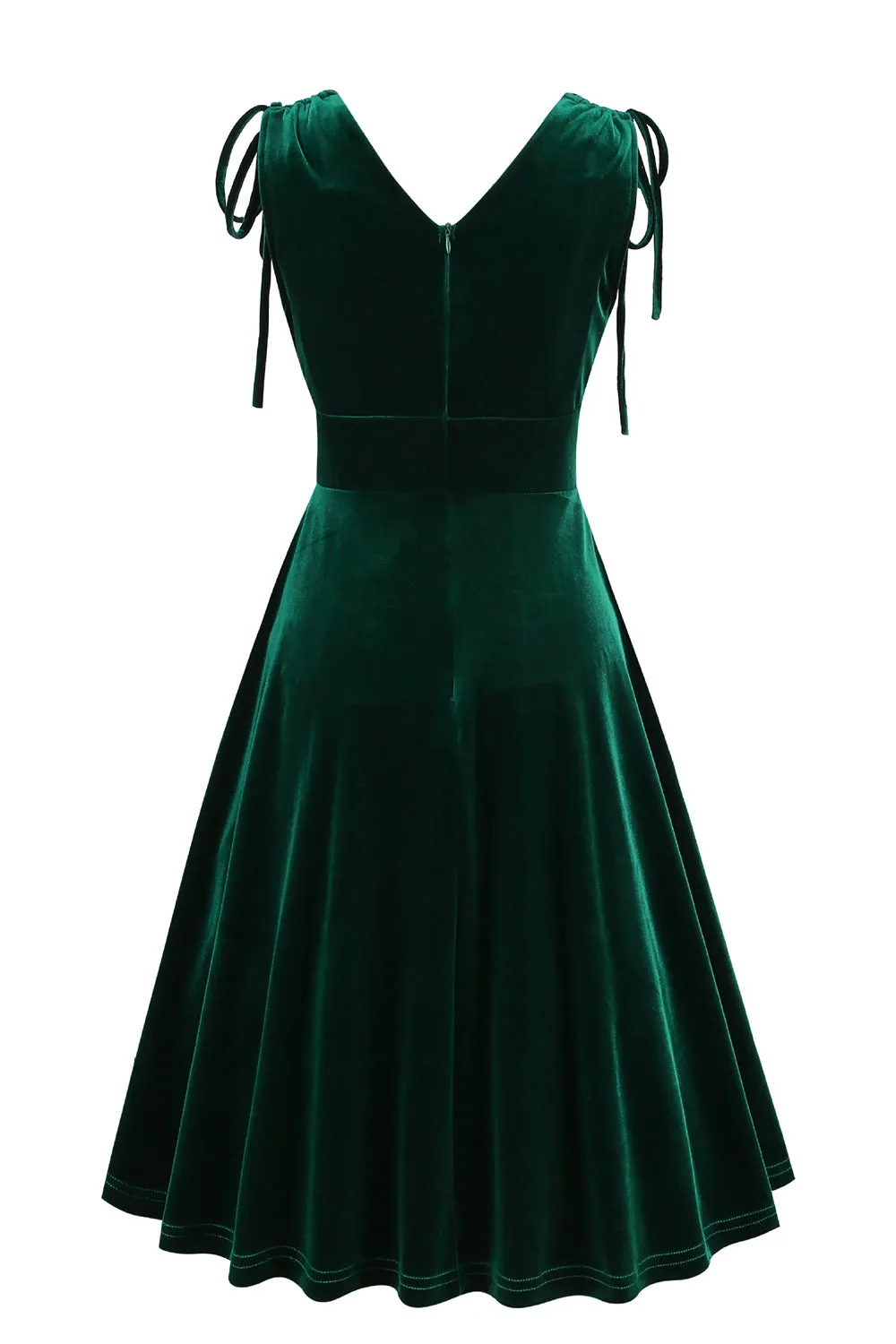 Dark Green A Line V Neck Short Vintage Dress sold by Zapaka product image thumbnail 2