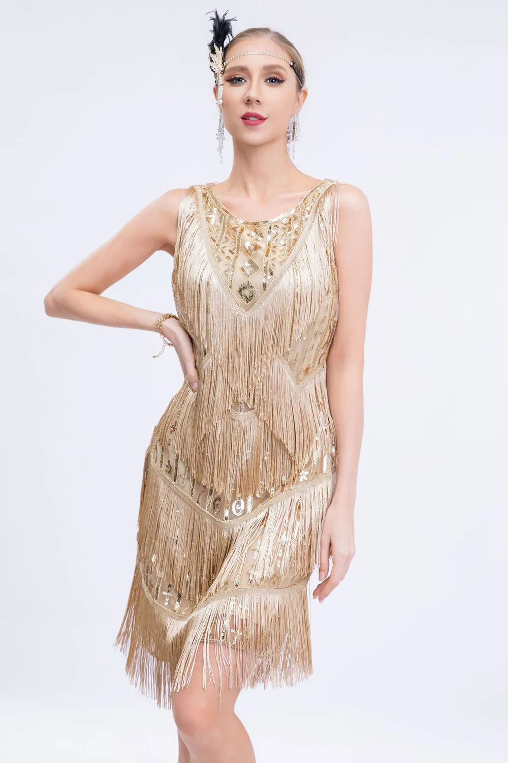 Black Fringed 1920s Gatsby Dress with Sequins sold by Zapaka product image thumbnail 5