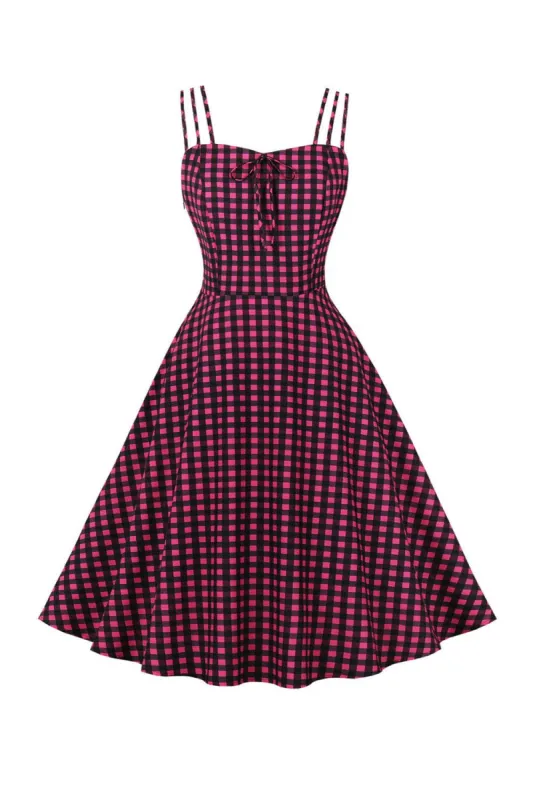 Fuchsia Plaid Spaghetti Straps 1950s Dress sold by Zapaka