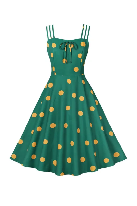 Green Polka Dots Straps Sleeveless 1950s Dress sold by Zapaka