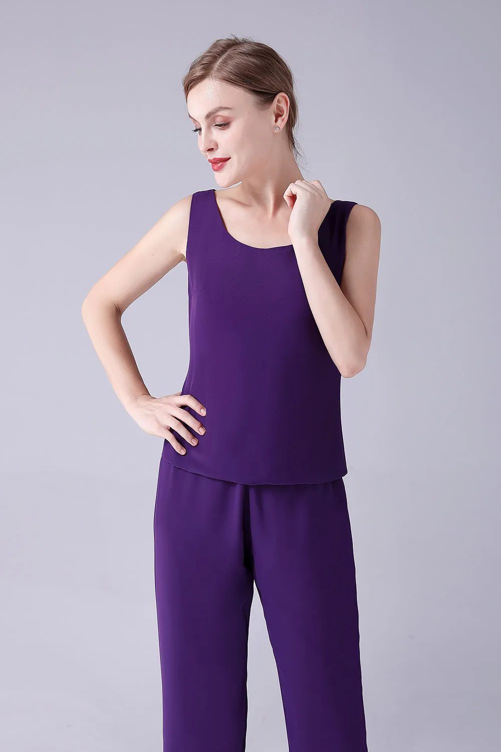 Purple Long Sleeves 3 Pieces Mother of the Bride Pant Suits sold by Zapaka product image thumbnail 4