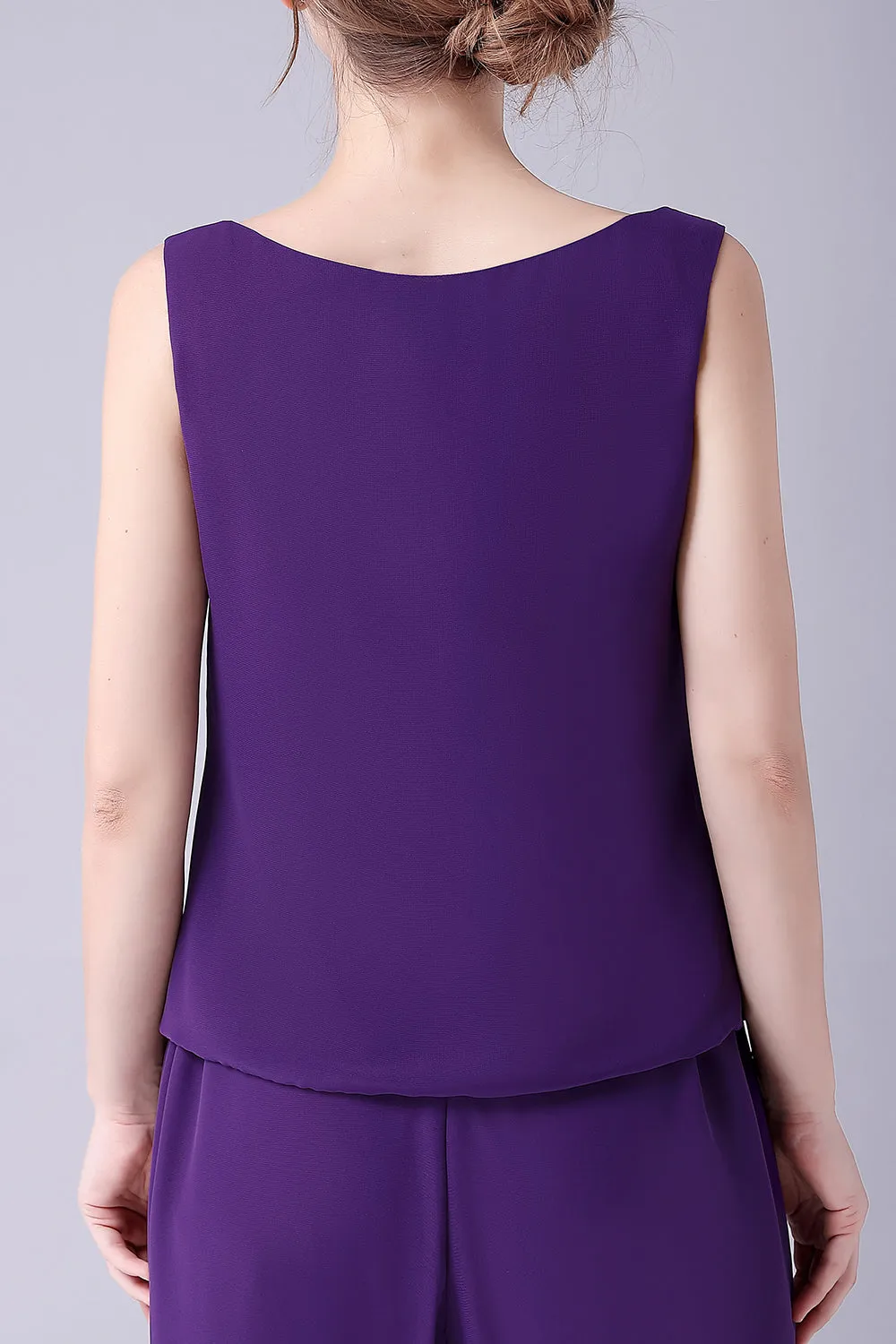 Purple Long Sleeves 3 Pieces Mother of the Bride Pant Suits sold by Zapaka product image thumbnail 5