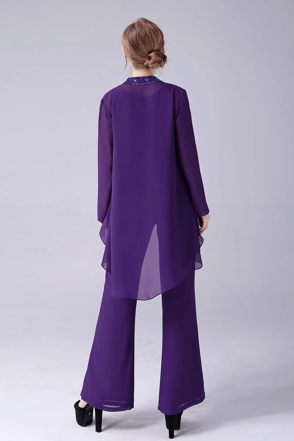Purple Long Sleeves 3 Pieces Mother of the Bride Pant Suits sold by Zapaka product image thumbnail 2