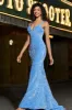 Sparkly Blue Spaghetti Straps Long Mermaid Prom Dress With Sequins sold by Zapaka