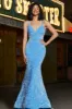 Sparkly Blue Spaghetti Straps Long Mermaid Prom Dress With Sequins sold by Zapaka