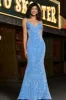 Sparkly Blue Spaghetti Straps Long Mermaid Prom Dress With Sequins sold by Zapaka