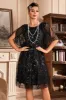 Batwing Sleeves Black Sequins 1920s Dress sold by Zapaka