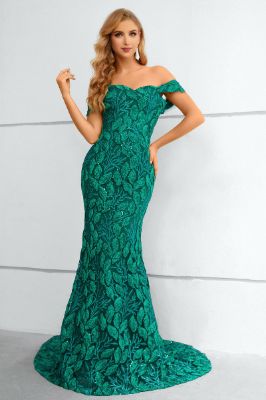 Dark Green Off The Shoulder Mermaid Prom Dress With Appliques sold by Zapaka