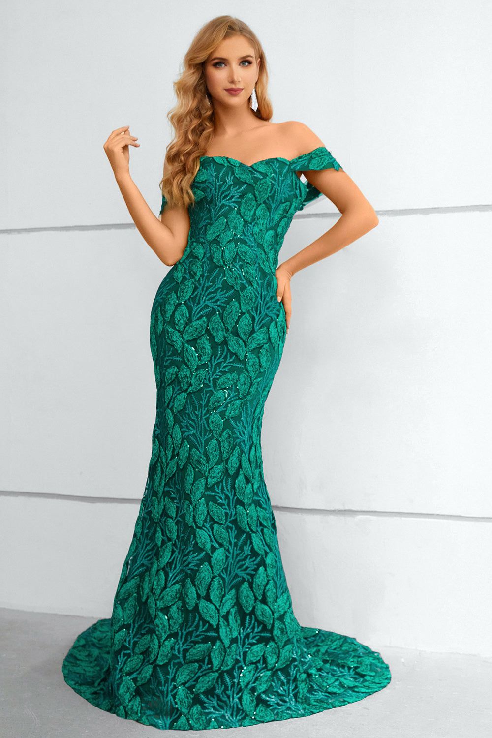 Dark Green Off The Shoulder Mermaid Prom Dress With Appliques sold by Zapaka