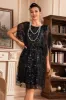Batwing Sleeves Black Sequins 1920s Dress sold by Zapaka